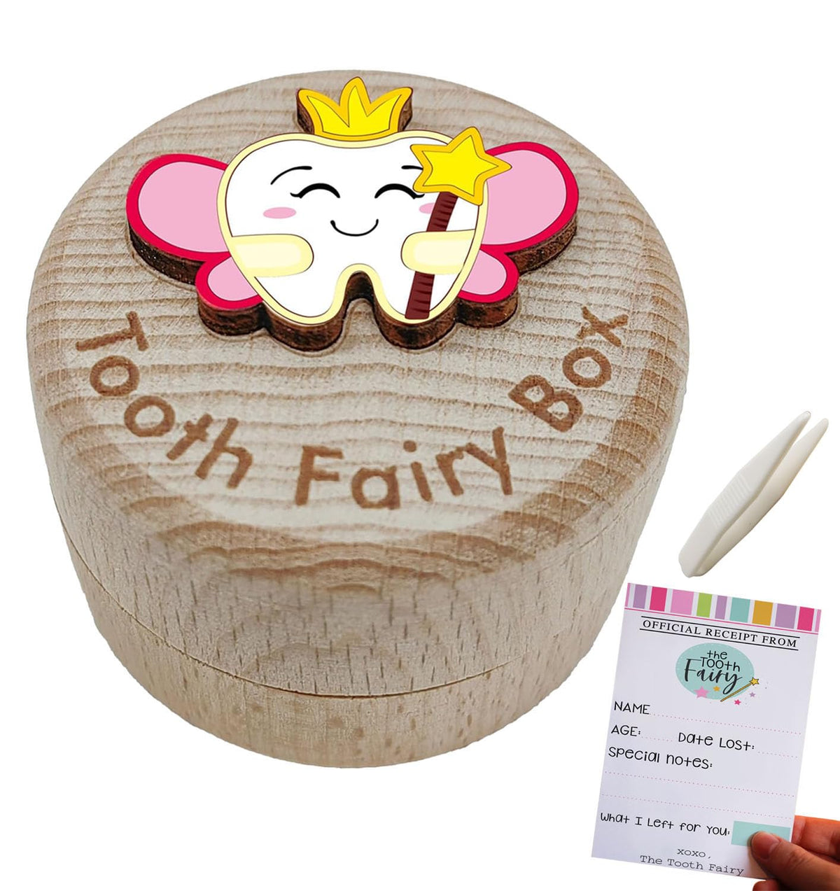 PAMBO tooth box pink front view showcases a charming baby teeth keepsake.