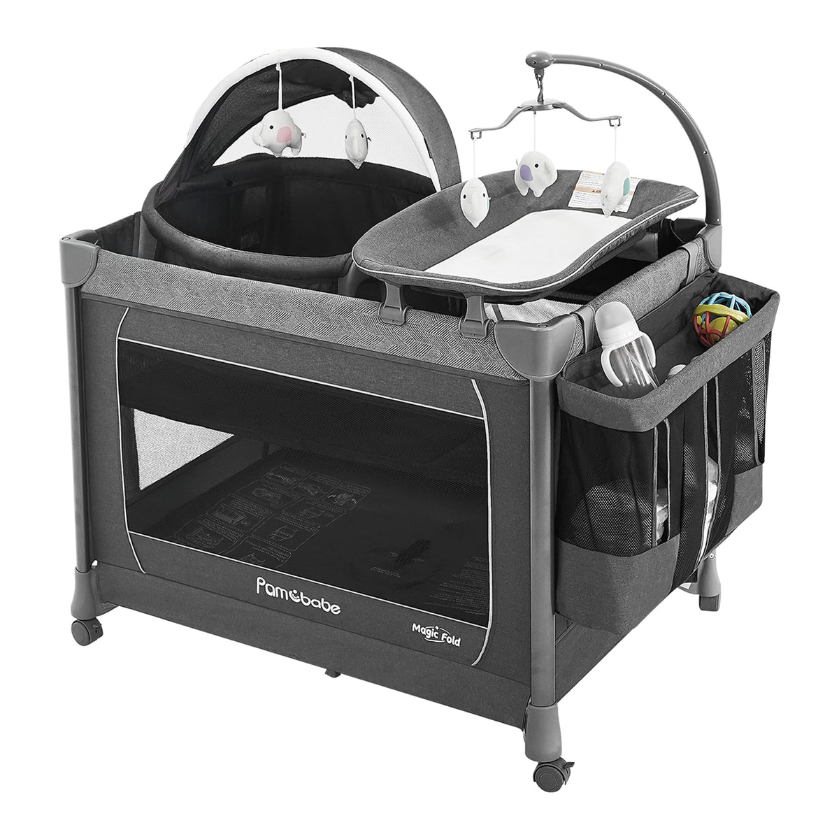 Pamo Babe 1-Step Playard open for fast setup and use.