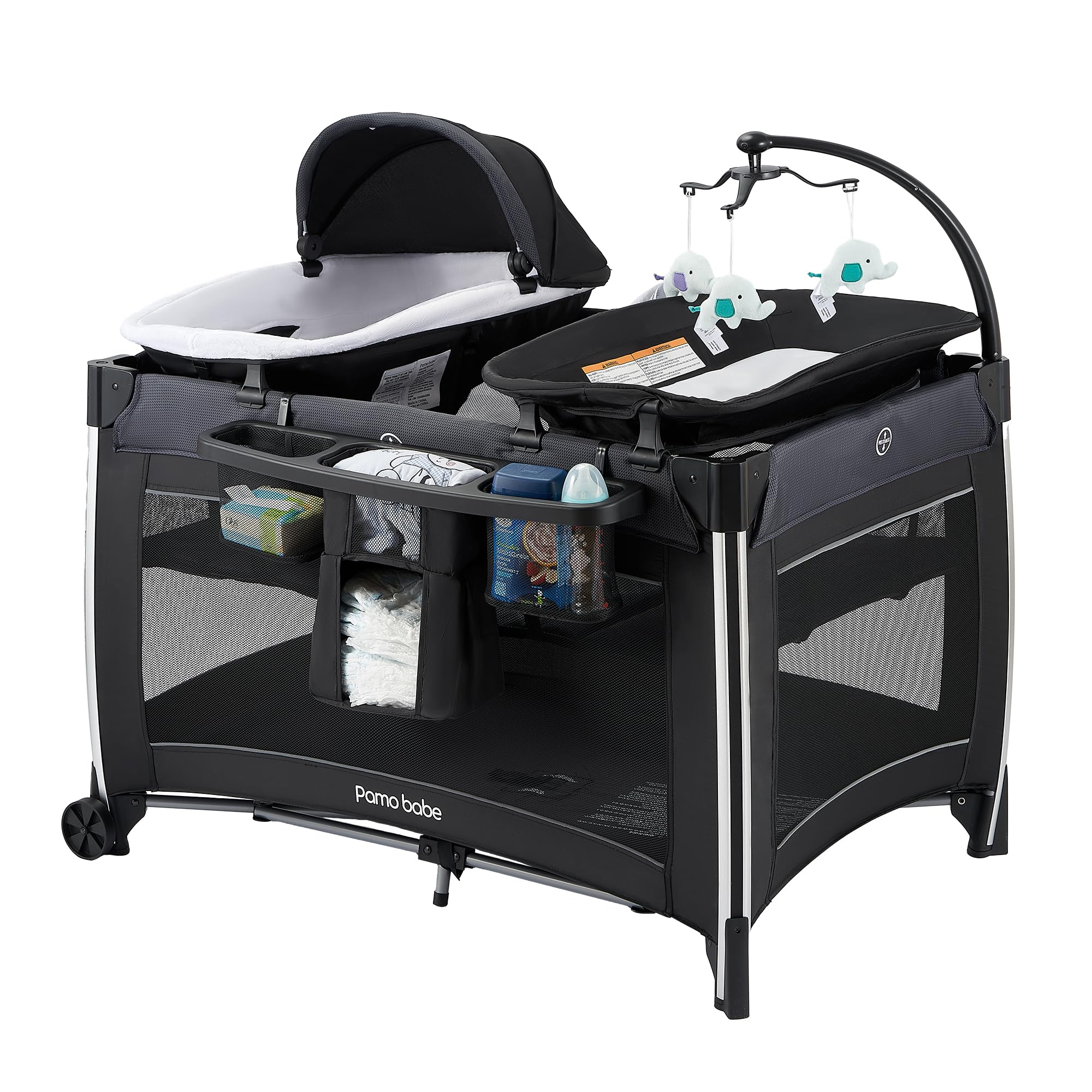 Pamo Babe 4-in-1 play yard in setup, offering spacious infant play area.