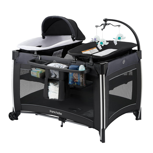 Pamo Babe 4-in-1 play yard in setup, offering spacious infant play area.