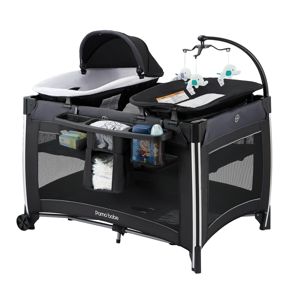 Pamo Babe 4-in-1 play yard in setup, offering spacious infant play area.