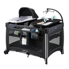 Pamo Babe 4-in-1 play yard in setup, offering spacious infant play area.