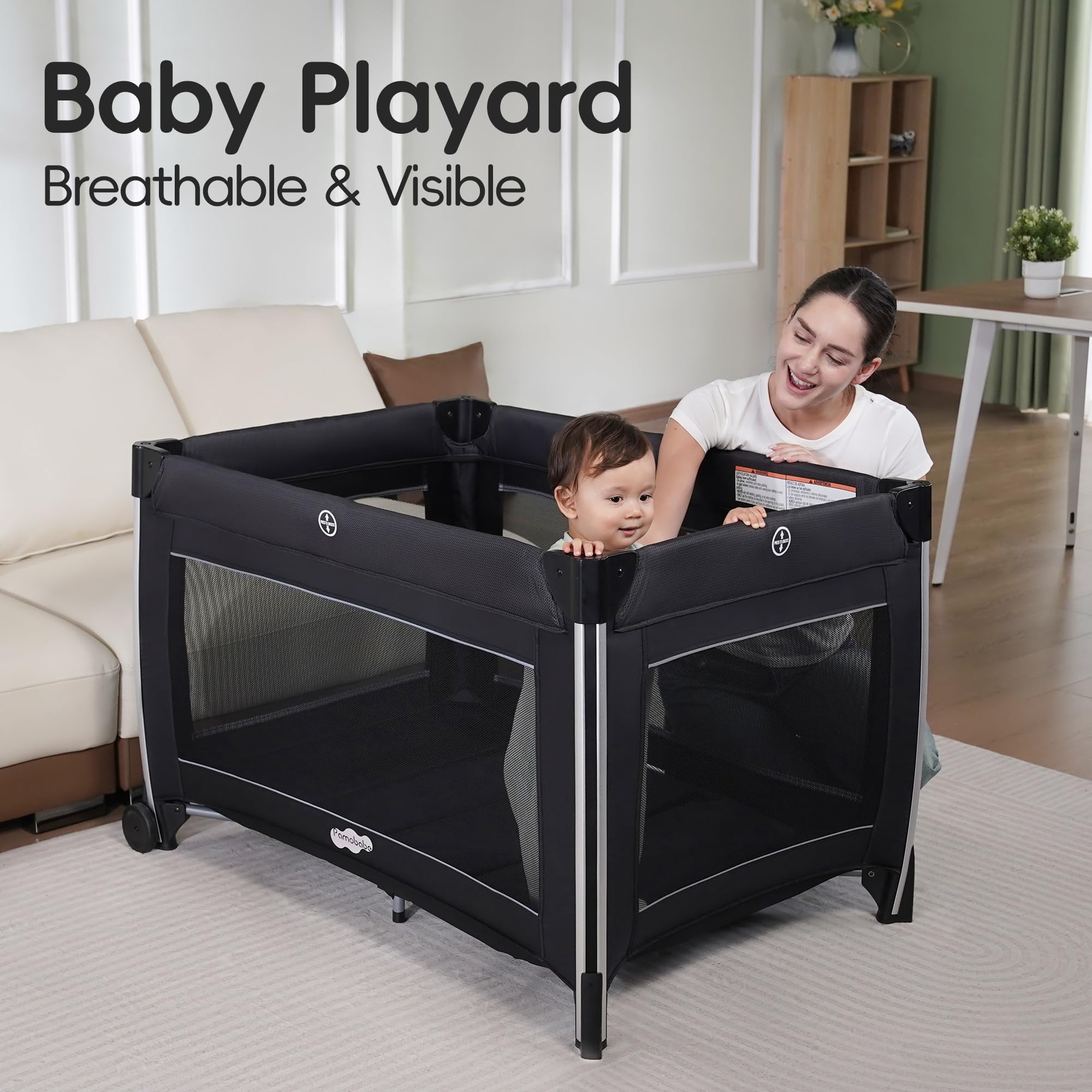 Pamo Babe detachable baby bassinet allows quick repositioning for soothing.