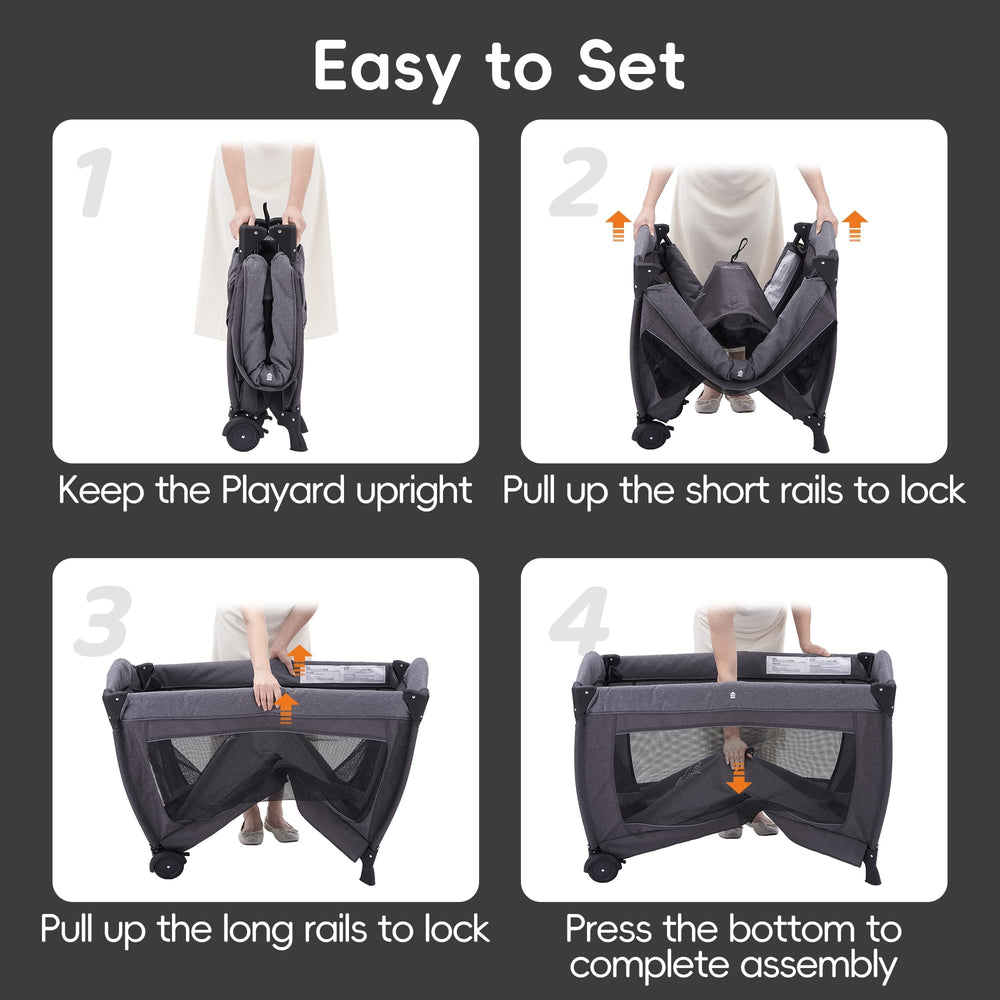 Pamo Babe detachable bassinet offers newborn lounging within the playpen.