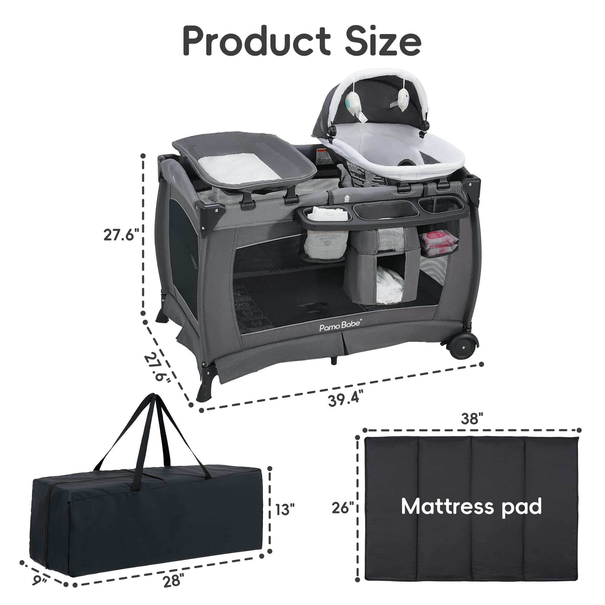 Pamo Babe foldable playyard compact design for travel and storage.