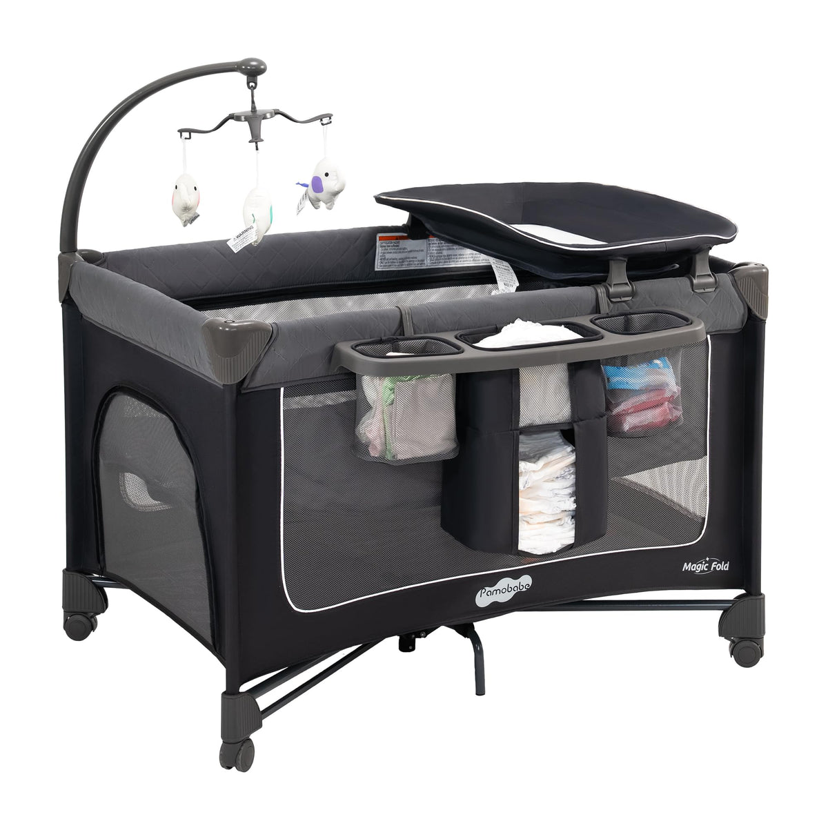 Pamo Babe Magic Fold Playard opened for quick setup and use.
