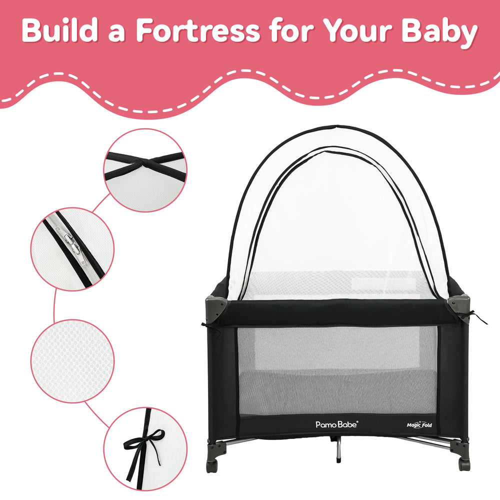 Pamo Babe Pack and Play Tent folded bag illustrating portable storage