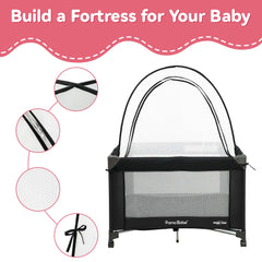 Pamo Babe Pack and Play Tent folded bag illustrating portable storage