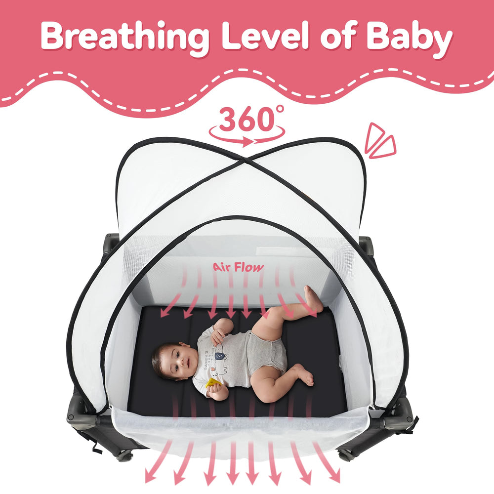 Pamo Babe Pack and Play Tent mesh closeup highlighting breathable insect-blocking fabric