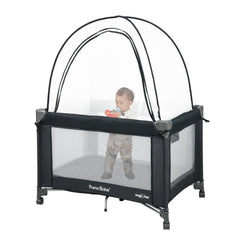 Pamo Babe Pack and Play Tent setup showing quick, tool-free assembly for busy parents