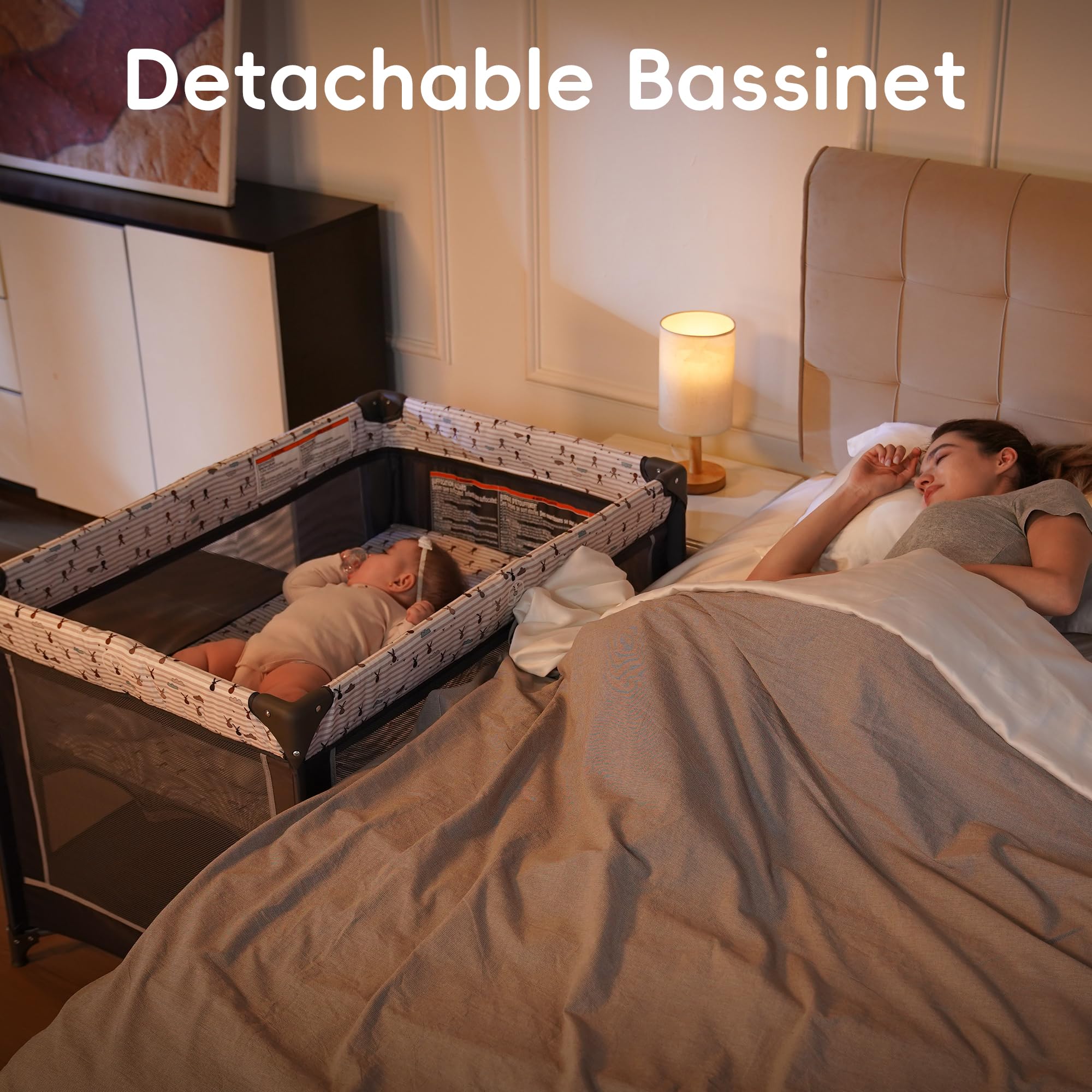 Pamo Babe Pack and Play wipe-clean surface for fast cleanup after snacks