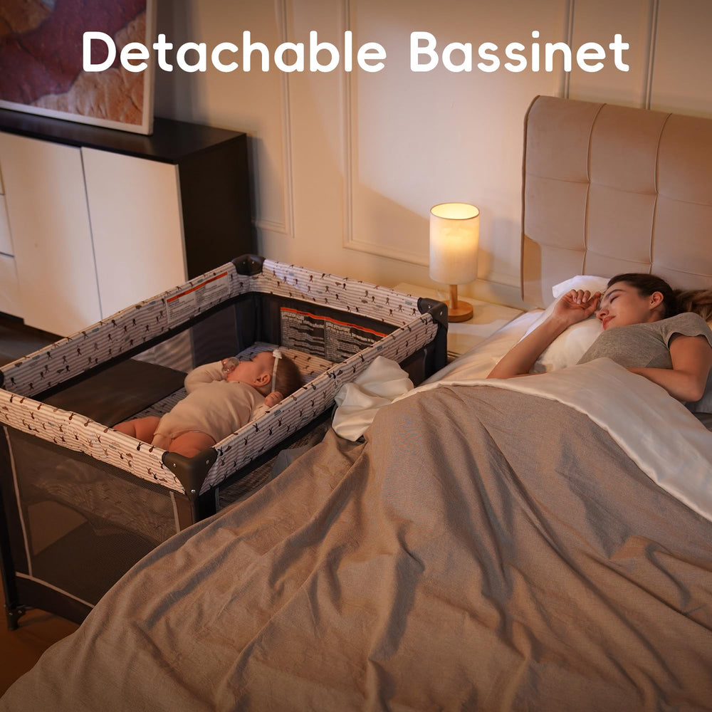 Pamo Babe Pack and Play wipe-clean surface for fast cleanup after snacks