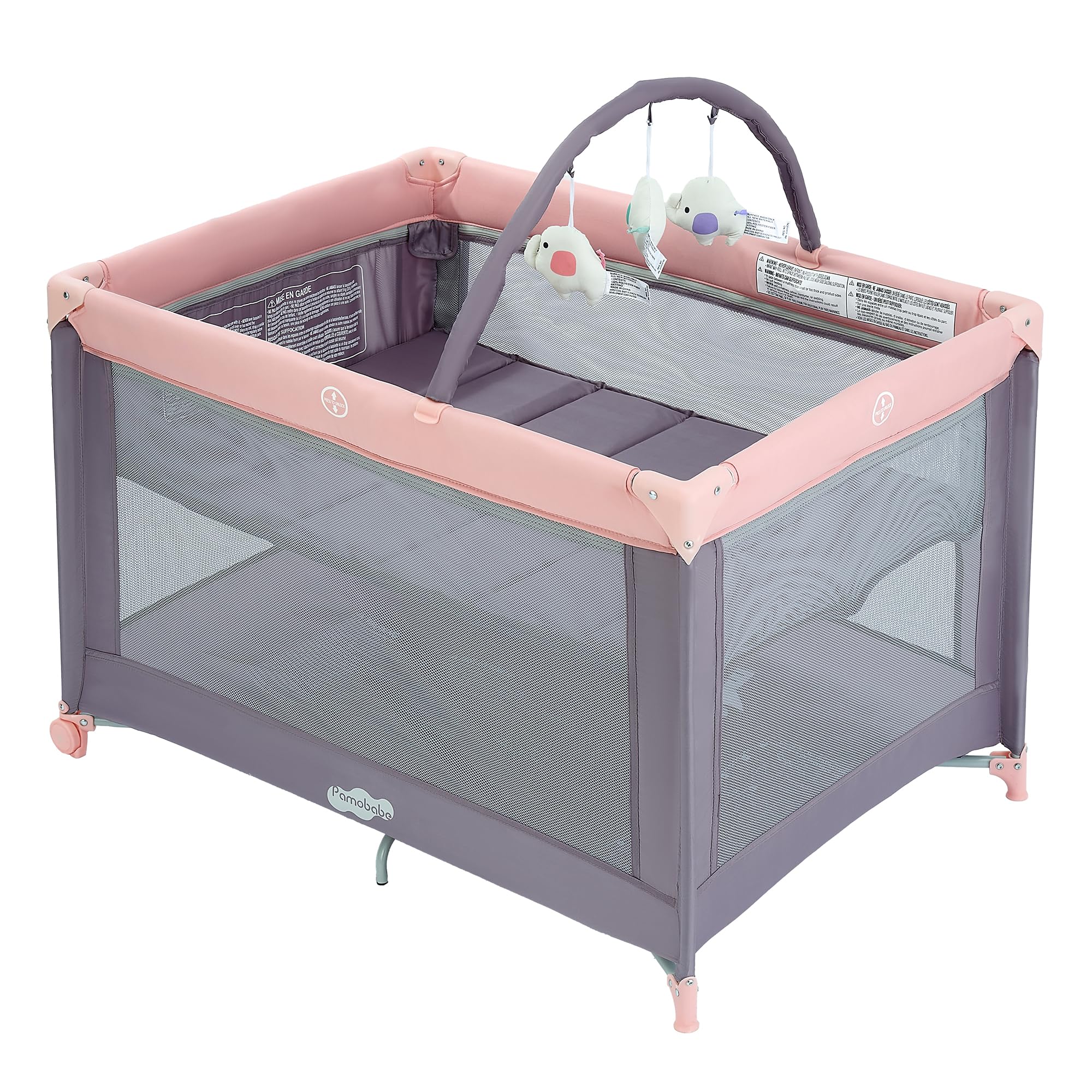 Pamo Babe Pack and Play bassinet folding design for easy travel and storage.