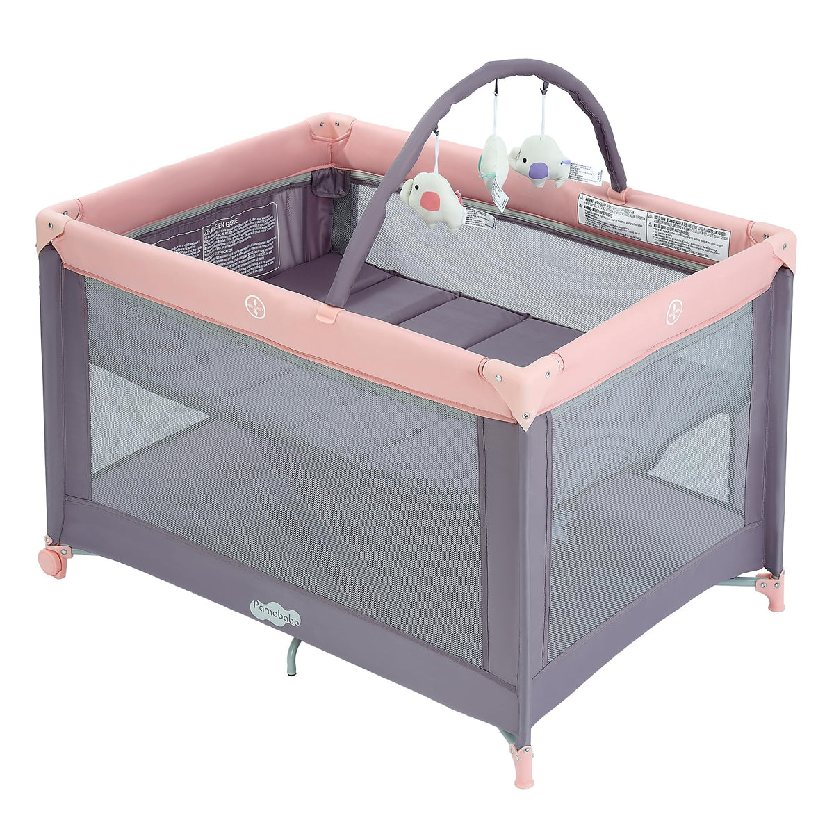 Pamo Babe Pack and Play bassinet folding design for easy travel and storage.