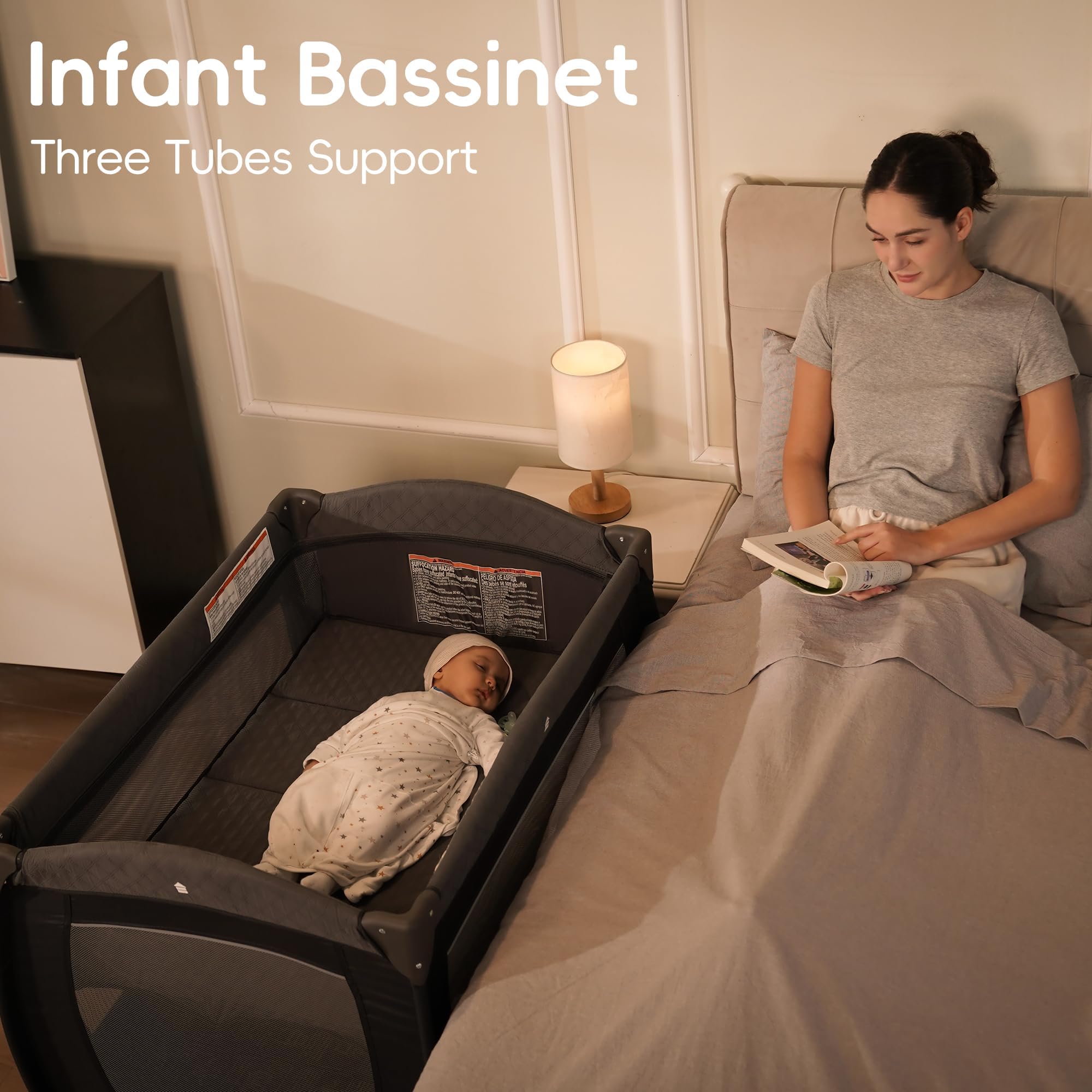 Pamo Babe Playard breathable mesh sides provide visibility and airflow