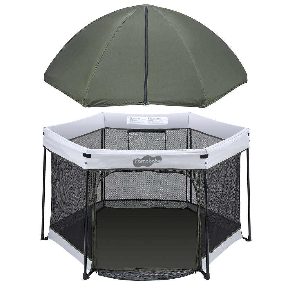 Pamo Babe playpen canopy UV protection shields baby during outdoor play