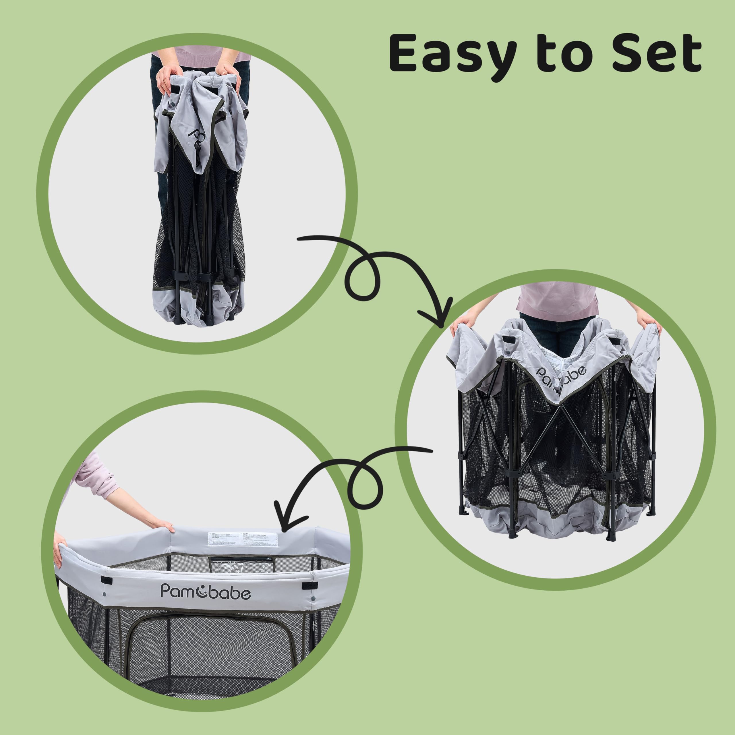 Pamo Babe playpen zipper door allows quick caregiver access