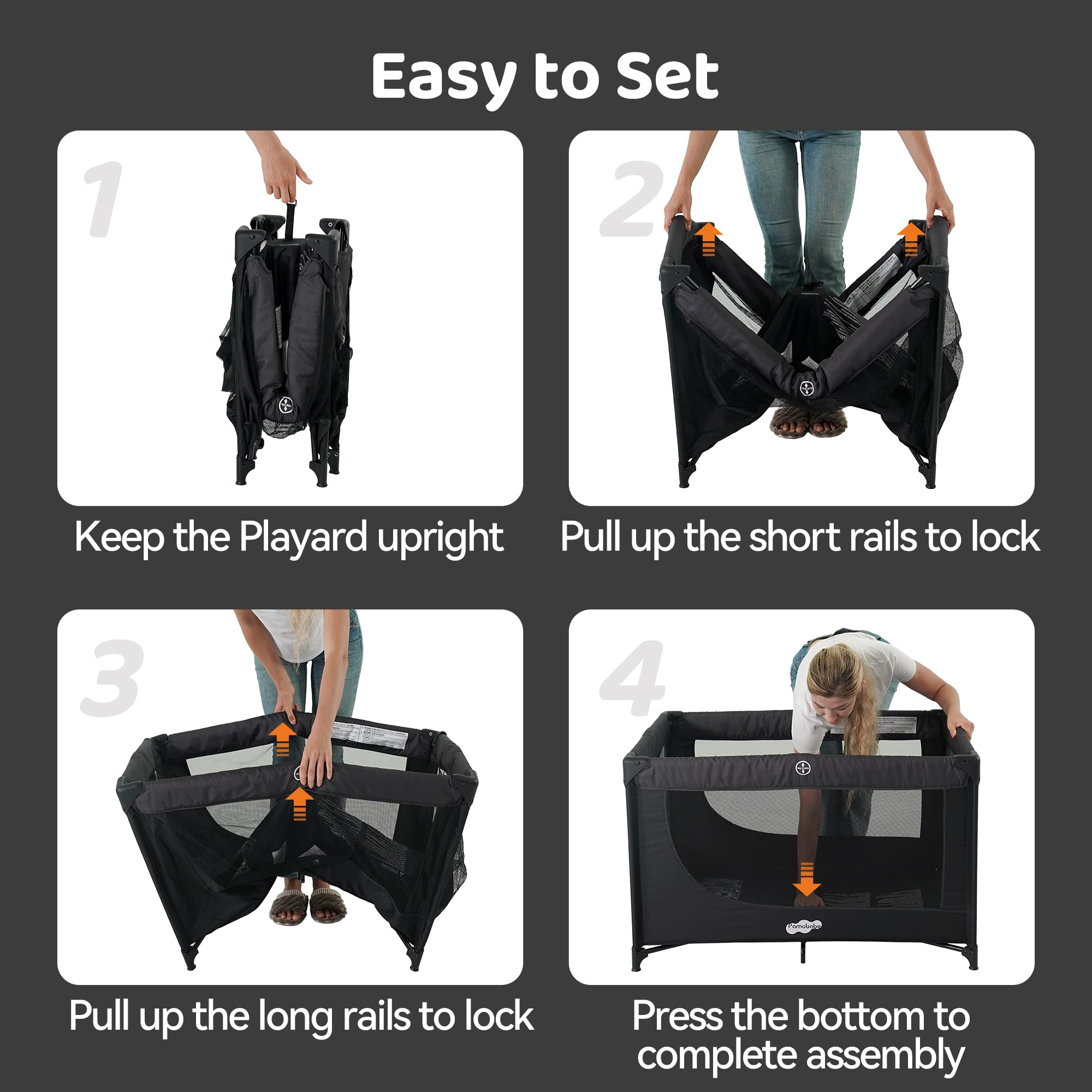 Pamo Babe portable crib folded compact for travel and storage.