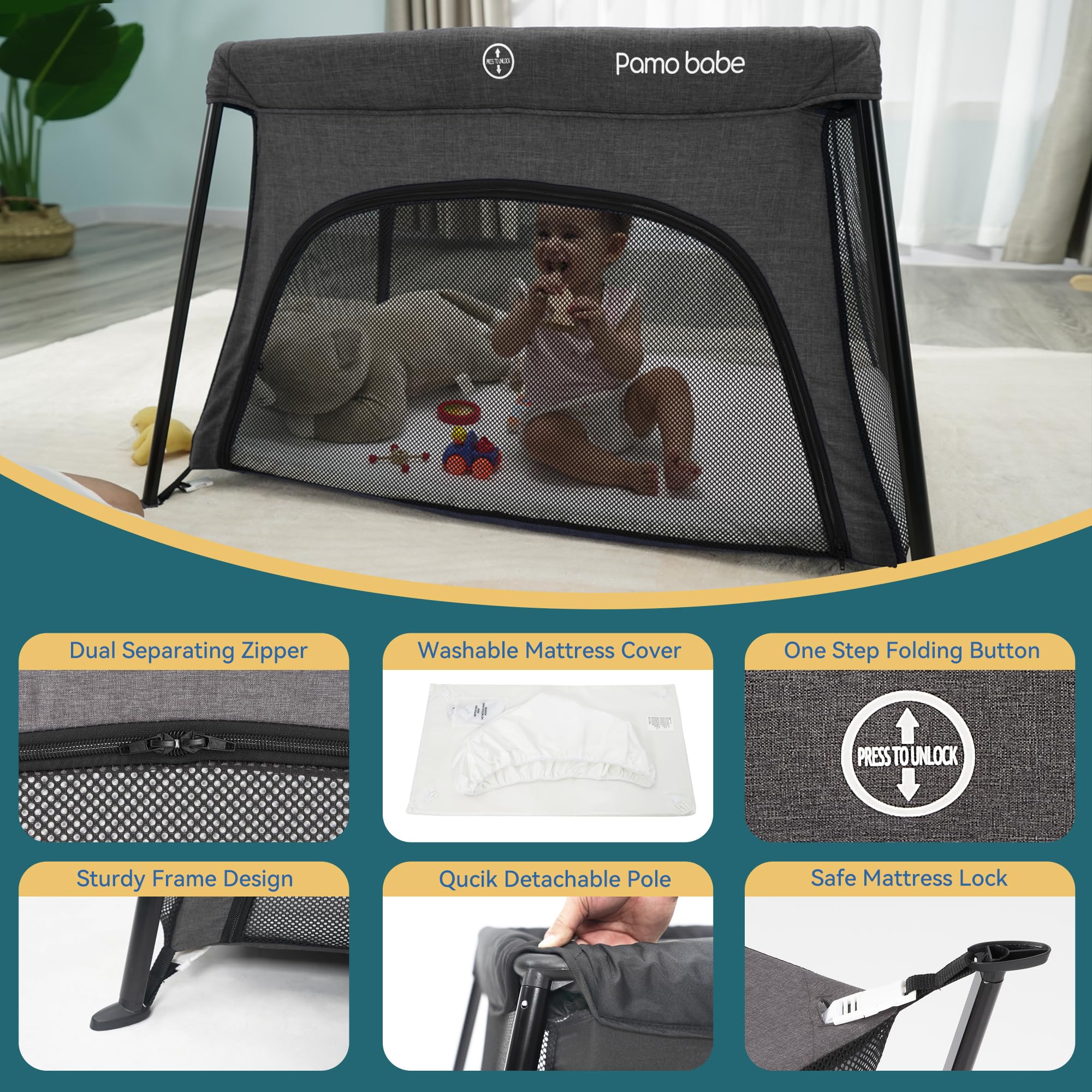 Pamo Babe Travel Crib foldable frame enables quick setup anywhere
