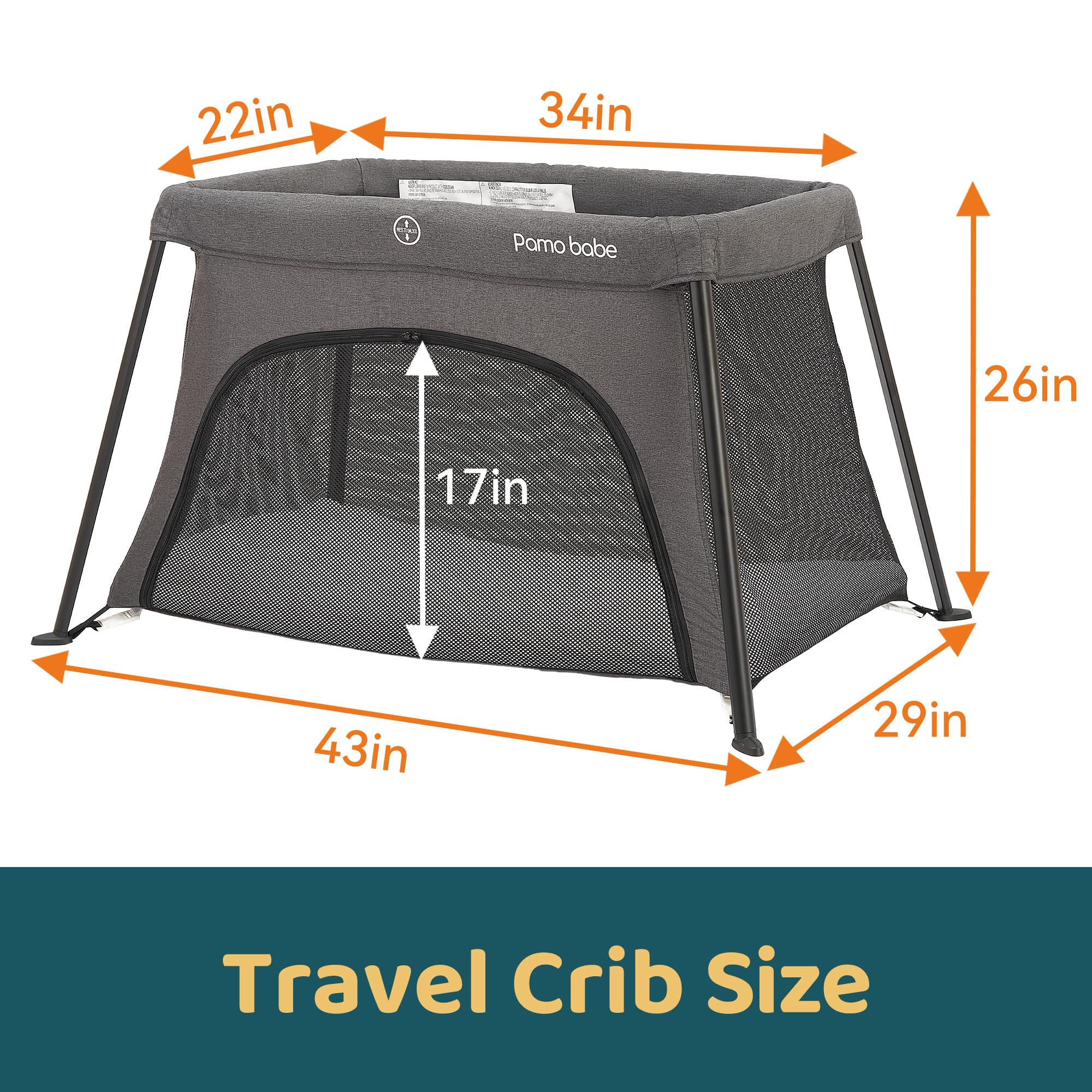 Pamo Babe Travel Crib side zipper door enables easy access to baby