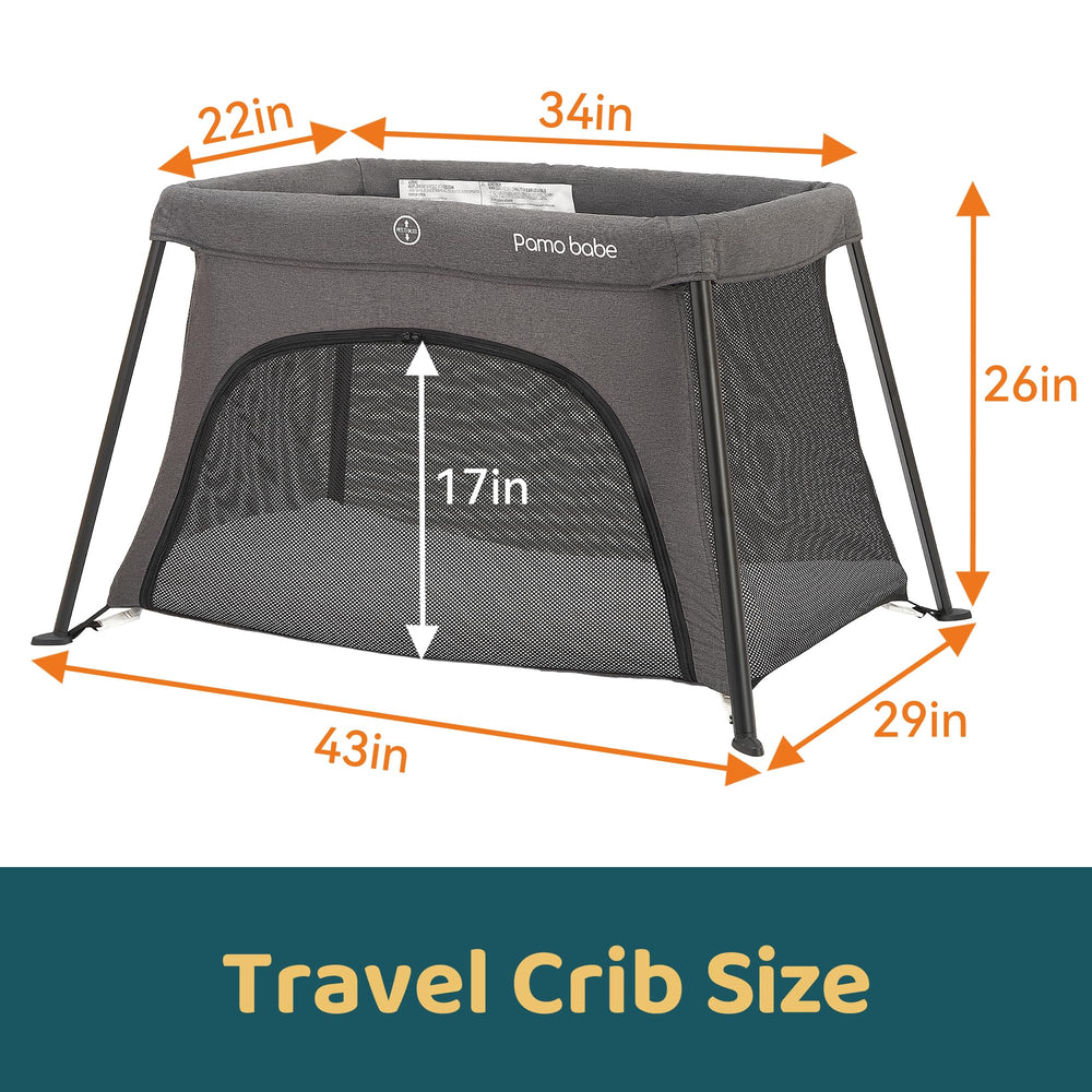 Pamo Babe Travel Crib side zipper door enables easy access to baby