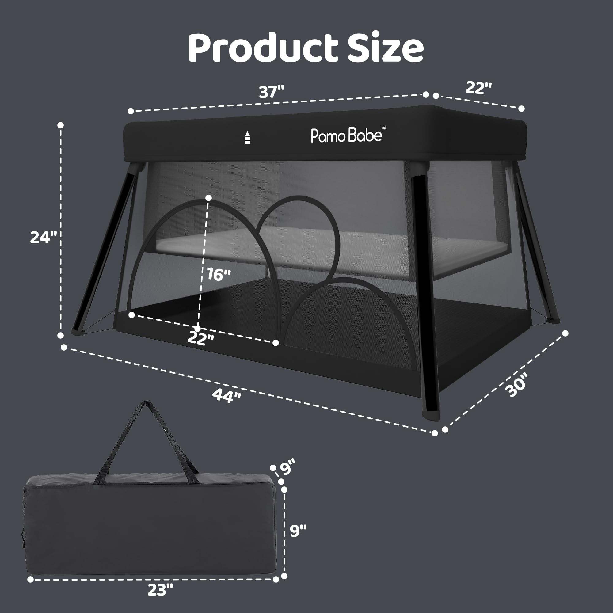 Pamo Babe travel crib zipper door for easy baby access