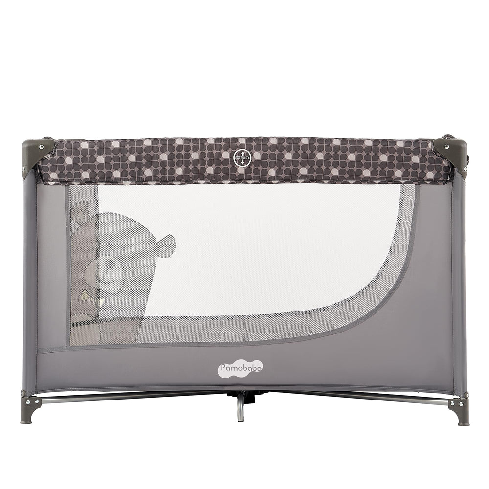 Pamo Babe portable crib playpen: soft mattress comforts baby during naps.