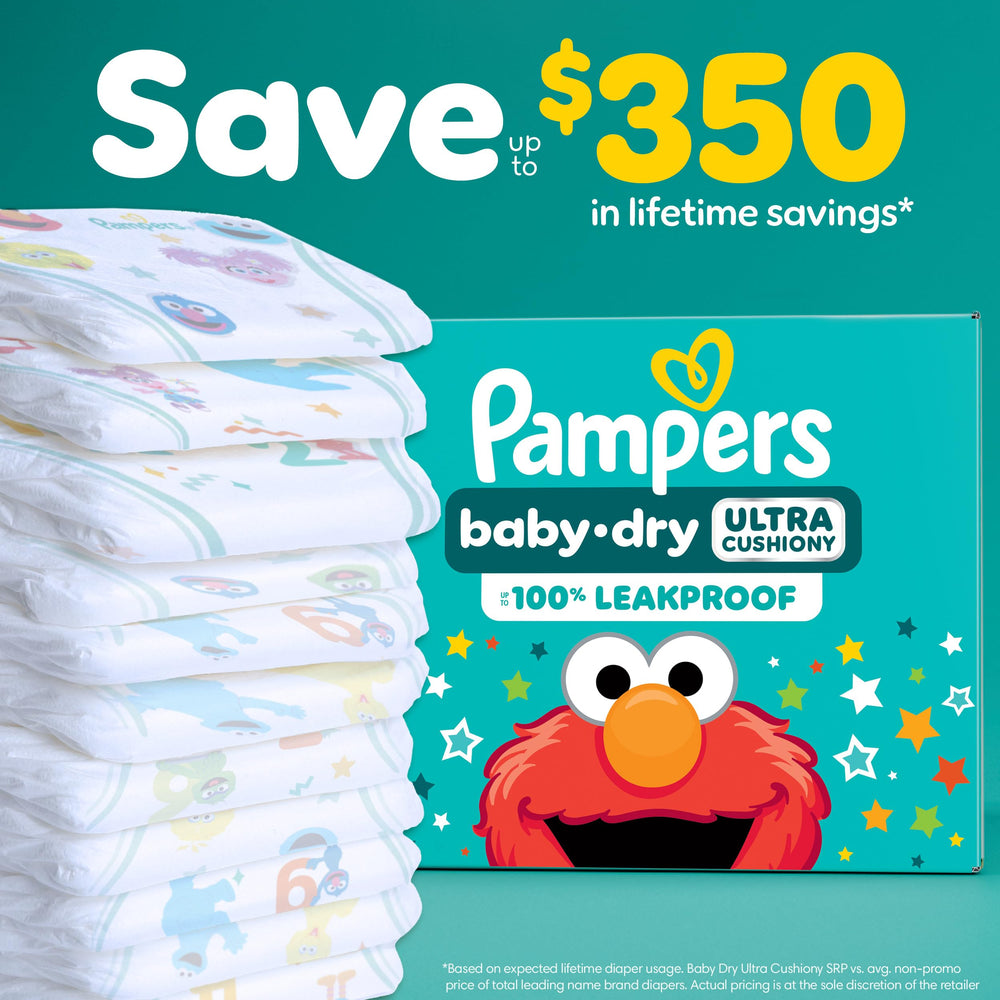 Pampers Baby-Dry hypoallergenic fabric for gentle skin.