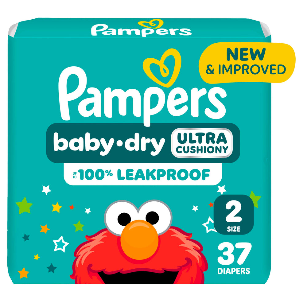 Pampers Baby-Dry Size 2 with leak-guard for overnight protection.