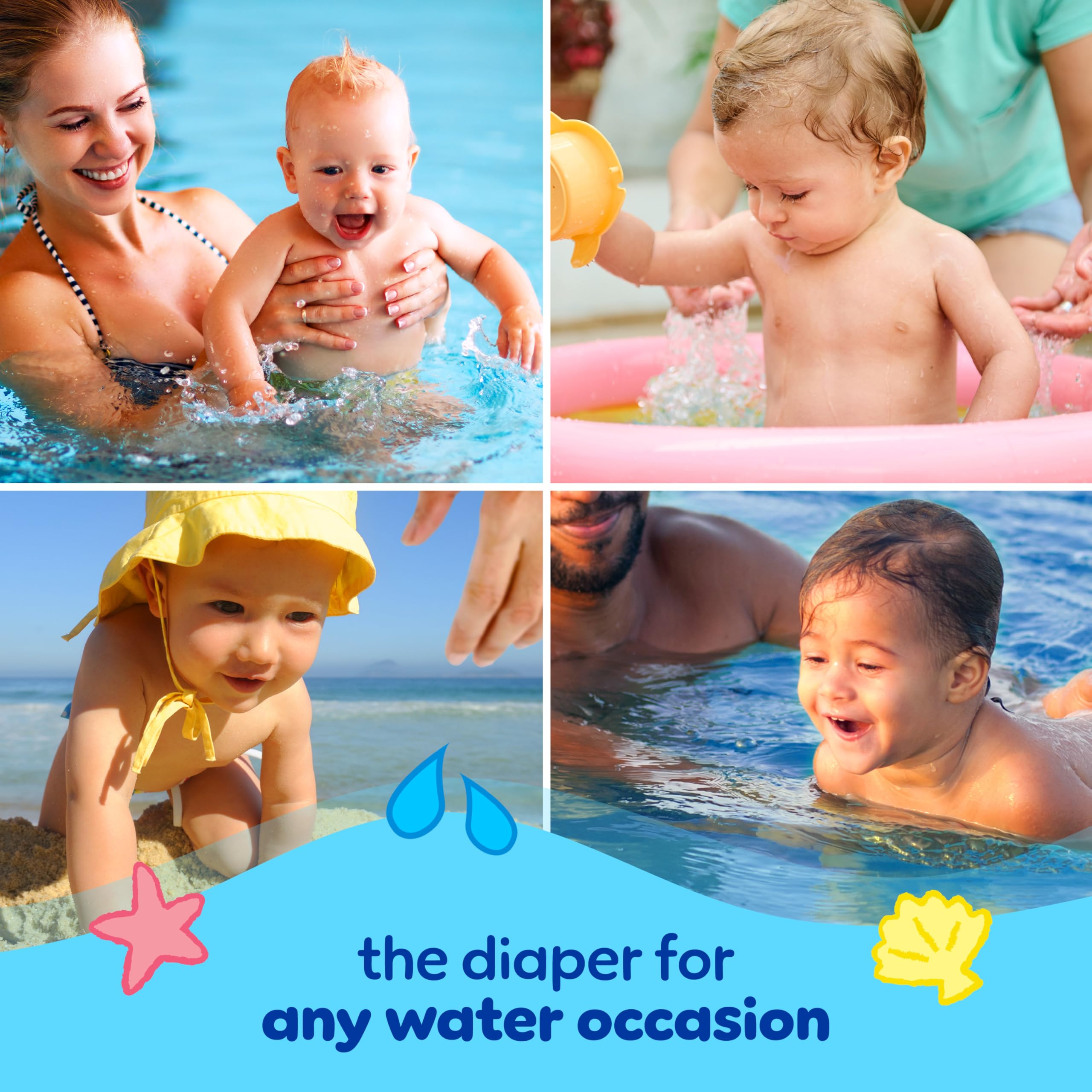 Pampers Splashers skin-friendly materials are gentle on sensitive baby skin.