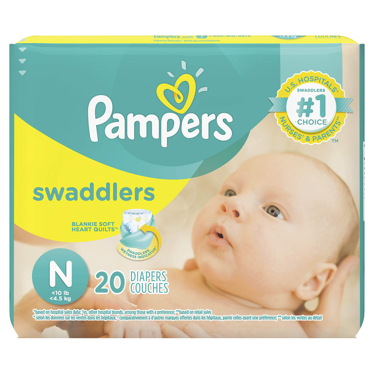 Pampers Swaddlers Size N front pack view for quick newborn diaper readiness