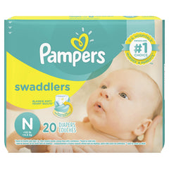 Pampers Swaddlers Size N front pack view for quick newborn diaper readiness