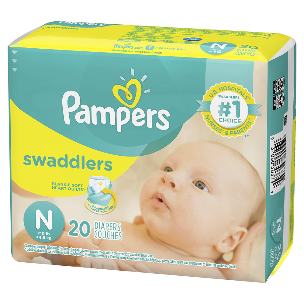 Pampers Swaddlers Size N side view showing compact newborn care