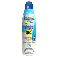 Panama Jack continuous spray sunscreen bottle provides easy, rub-free protection for active kids.