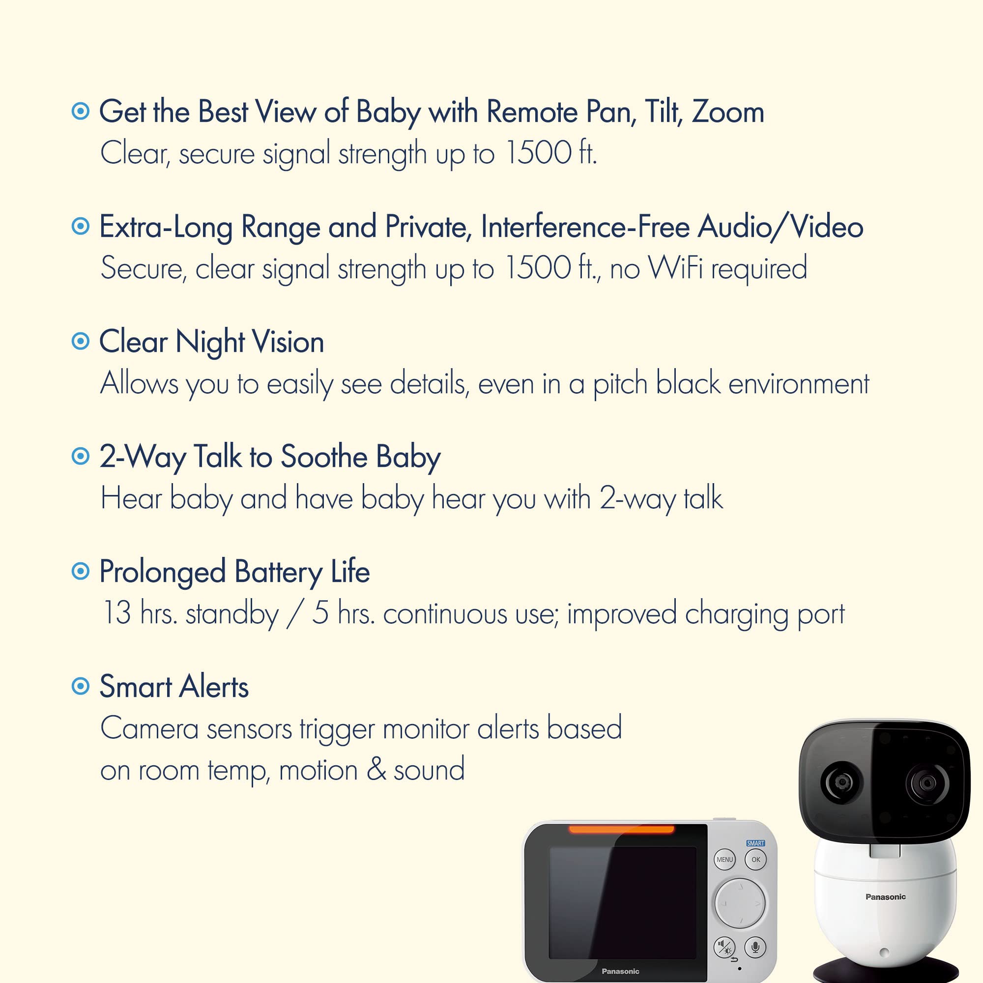 Panasonic KX-HN4001W remote pan-tilt-zoom for flexible baby viewing.