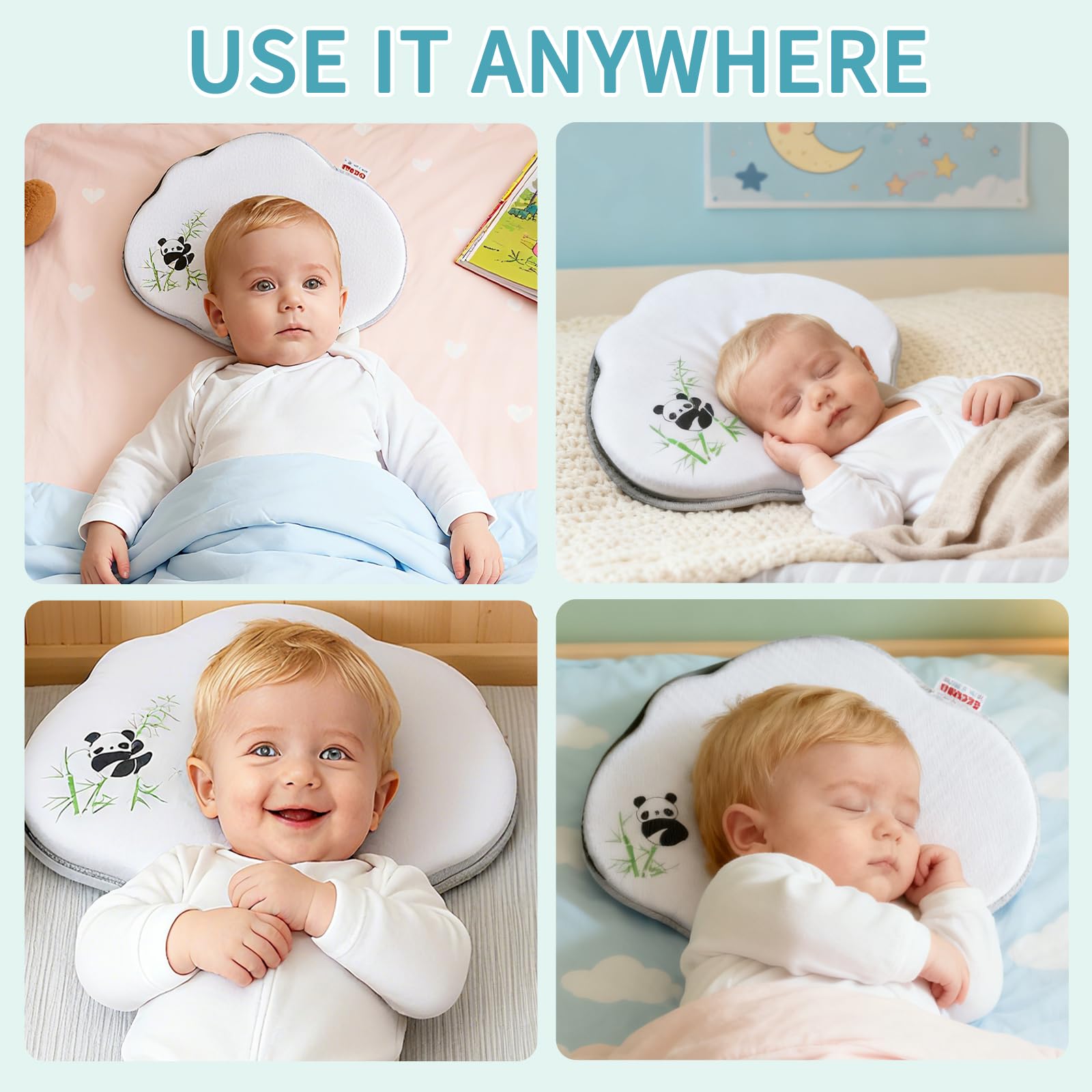 Panda Baby Pillow used as a bassinet or stroller insert for comfort