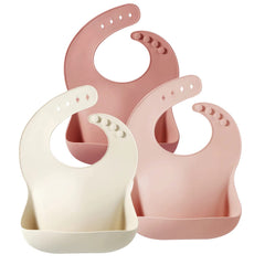 PandaEar silicone bibs with adjustable closure trap crumbs for a comfortable growing toddler.