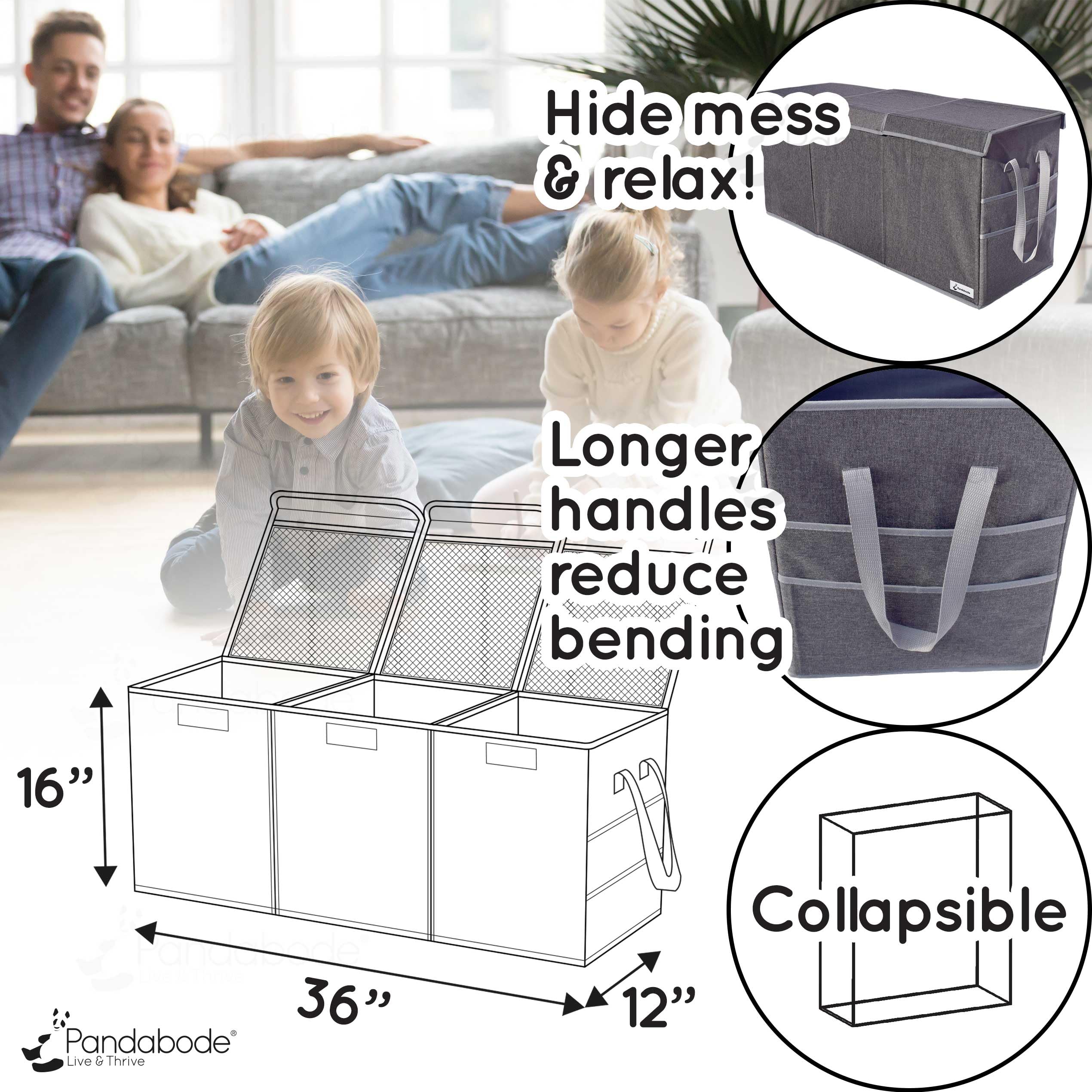 Pandabode xl toy box sturdy stitching emphasizes durability against daily playroom use.