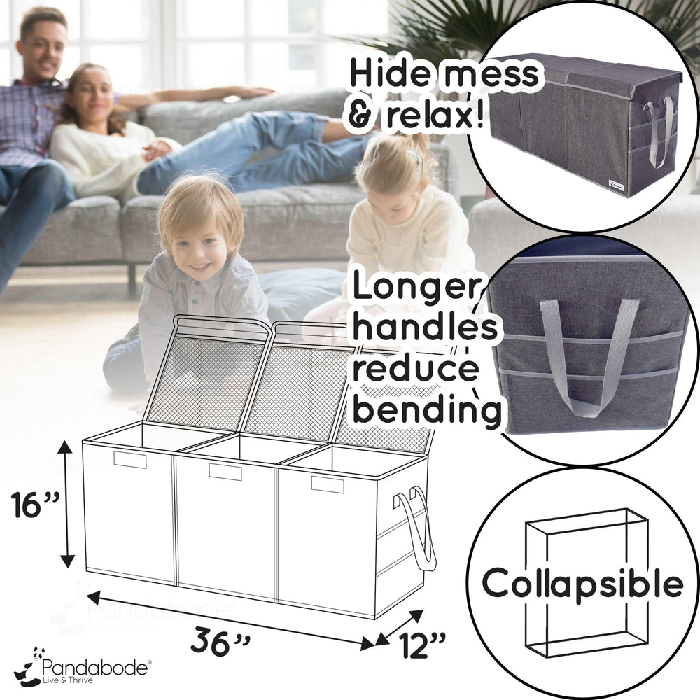 Pandabode xl toy box sturdy stitching emphasizes durability against daily playroom use.