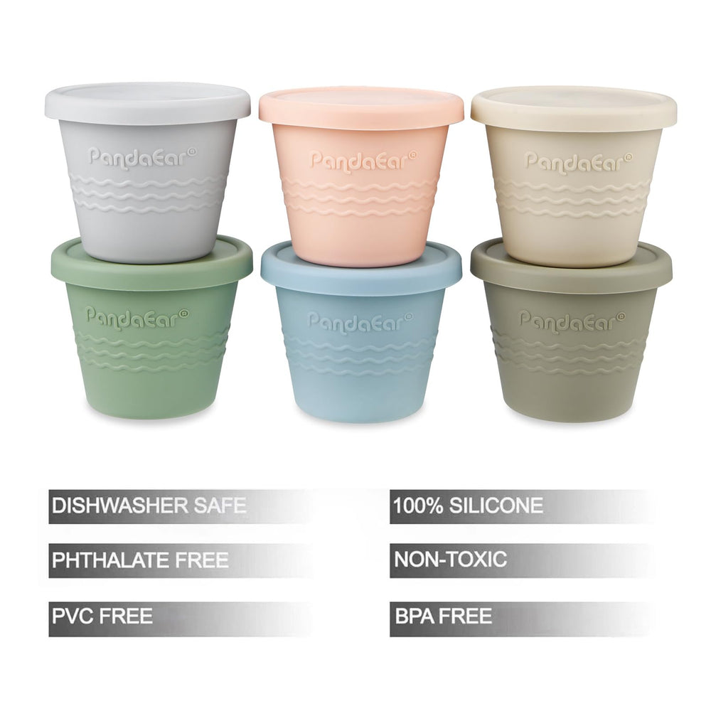 PandaEar 12-count silicone baby food containers offer reusable storage for meals.
