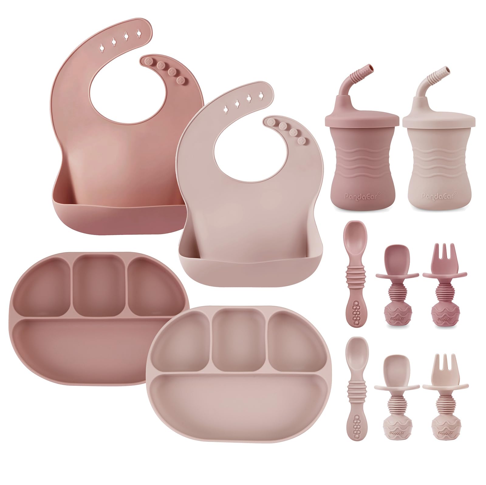 PandaEar 12-piece feeding set for growing eaters at home.