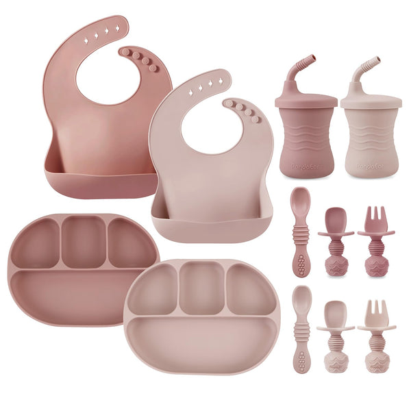 PandaEar 12-piece feeding set for growing eaters at home.