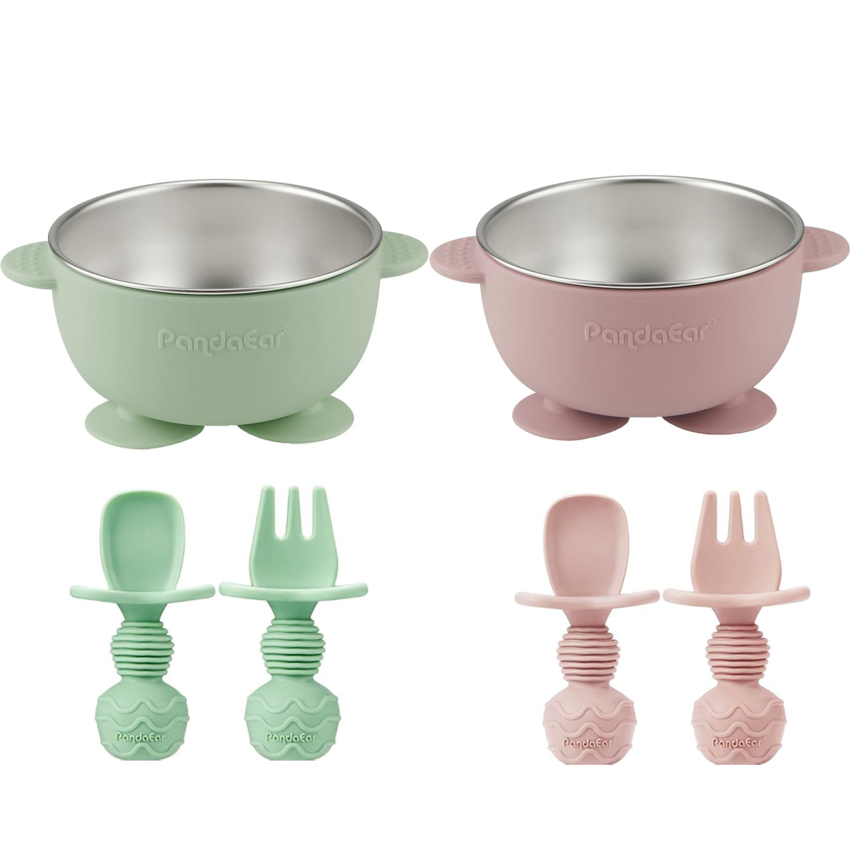 PandaEar 2-pack suction bowls with silicone sleeves prevent spills during meals