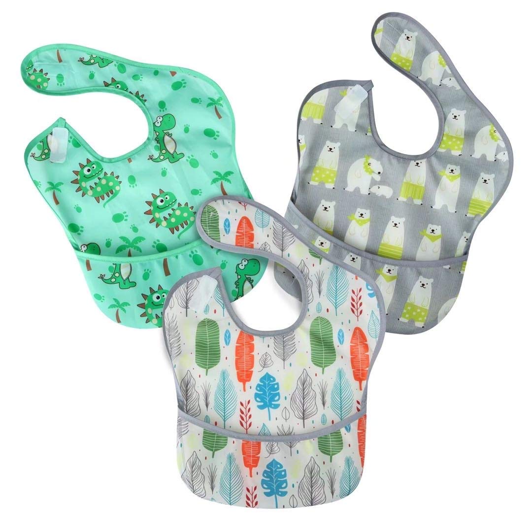 PandaEar 3-pack bibs are lightweight and waterproof for on-the-go messes.