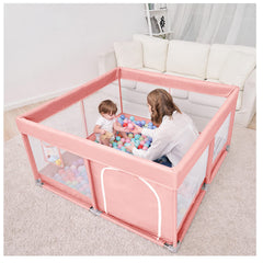 PandaEar baby playpen 50-inch pink assembly for easy setup and safe indoor play.
