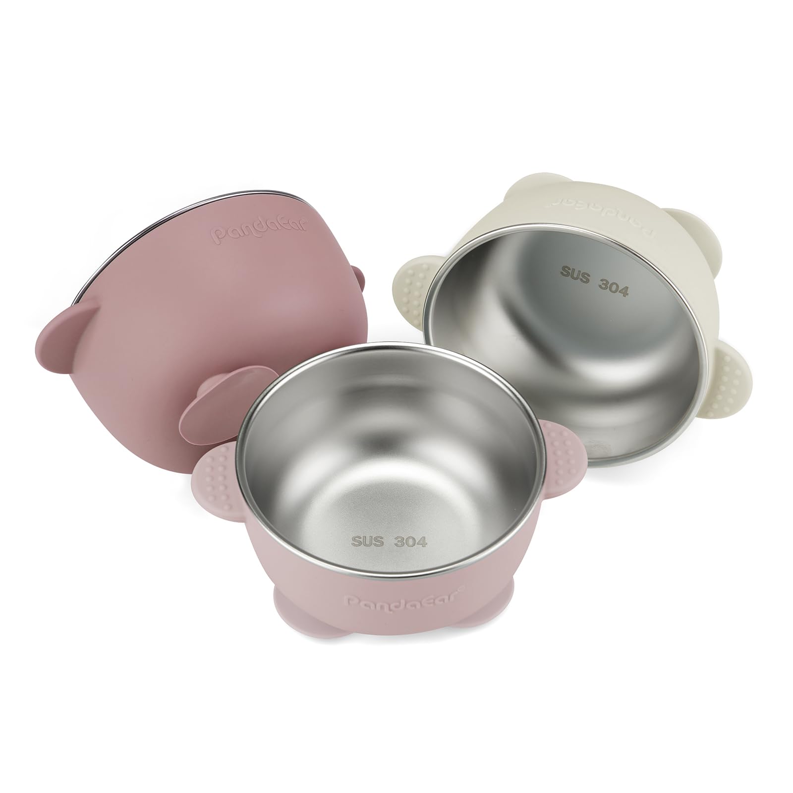 PandaEar baby suction bowls securely grip a highchair tray for mess-free meals.