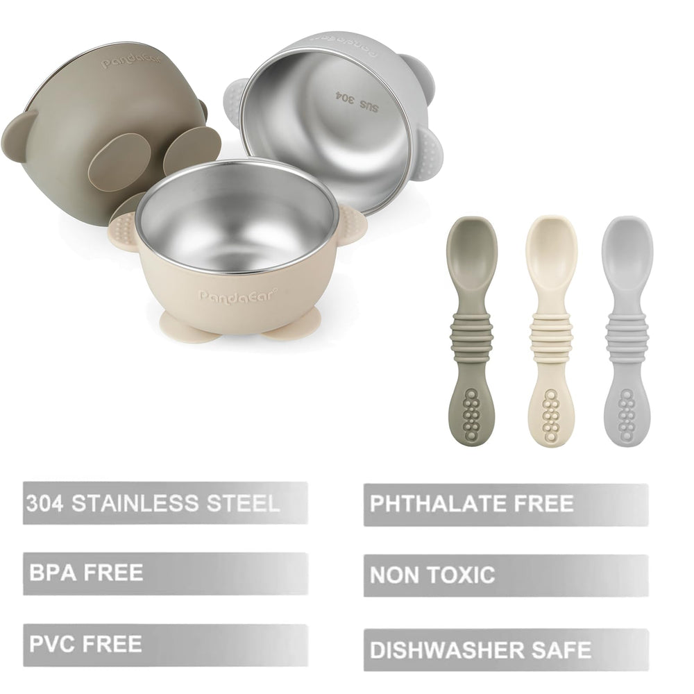 PandaEar BPA-free silicone and stainless steel provide a safe, durable eating set.