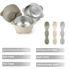 PandaEar BPA-free silicone and stainless steel provide a safe, durable eating set.