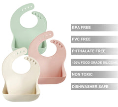 PandaEar adjustable pink silicone bib with four sizes for secure fit