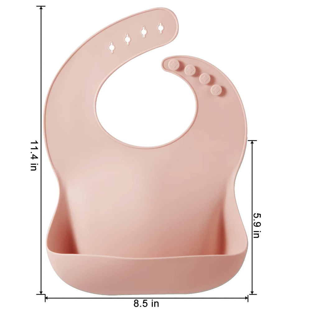 PandaEar pink bib pocket open designed to trap spills during meals